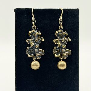 Vintage 60s 70s Pentti Sarpaneva Bronze Brutalist Earrings Finland 2” Signed